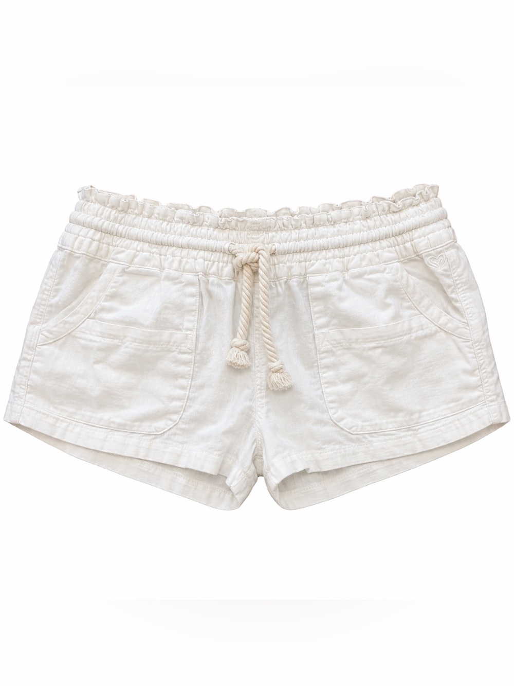 Roxy White Linen Blend Drawstring Shorts Low Rise Beach Coastal - large